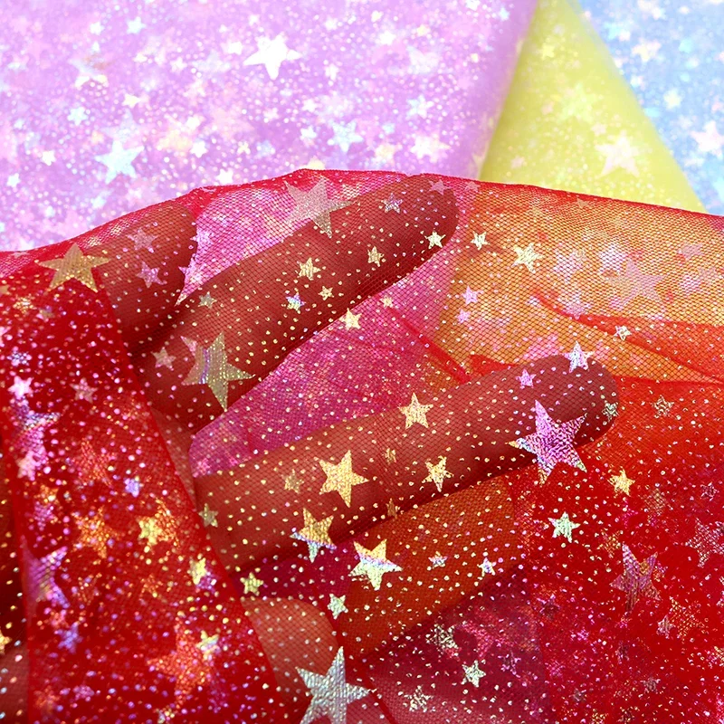 50x150cm Iridescent Star Tulle Fabric Wedding Birthday DIY Party Photograph Backdrop Girl Tutu Skirt Cloth Accessories Supply