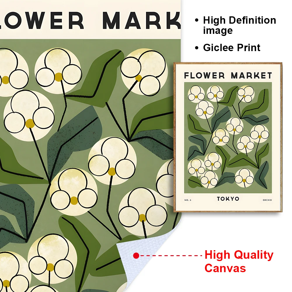 زهرة السوق مدينة الملصقات يطبع مجردة النباتية جدار الفن الملونة قماش اللوحة الشمال صورة لغرفة المعيشة ديكور المنزل