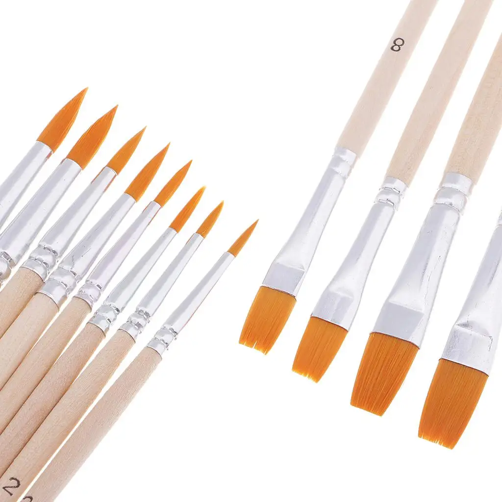 24 ACRYLIC COLOR 12 Brush Set With Wood SET Painting Tools