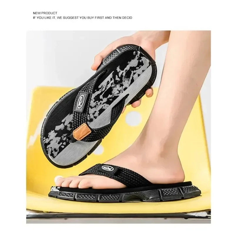 2025 Sandalias de moda para hombre, novedad de verano, antideslizantes para exteriores, para playa, uso doméstico, Tanga, zapatillas deportivas informales de ocio, tacón plano transpirable