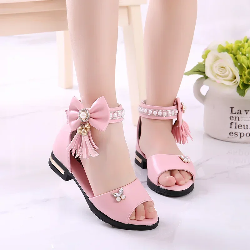 

Baby Girls Princess Cute Kids Sandals Bow Crystal Stage Leather Shoes Elegant Comfortable and Fashionable Spring/Summer Students