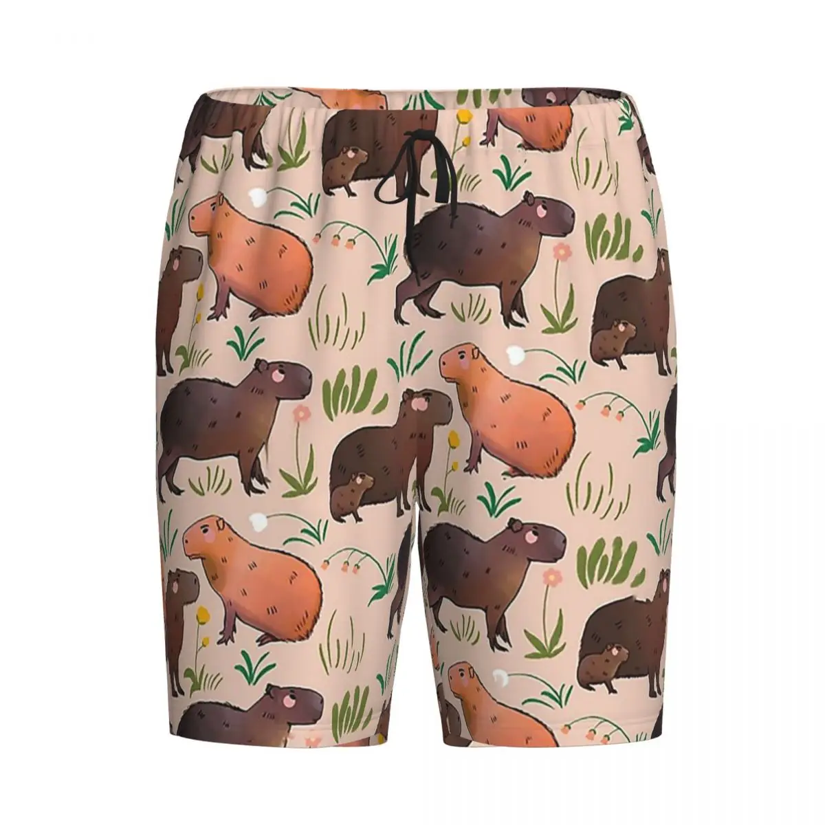 

Шорты с милым принтом капибары (зеленые и коричневые) – мужские пижамные штаны для сна и отдыха