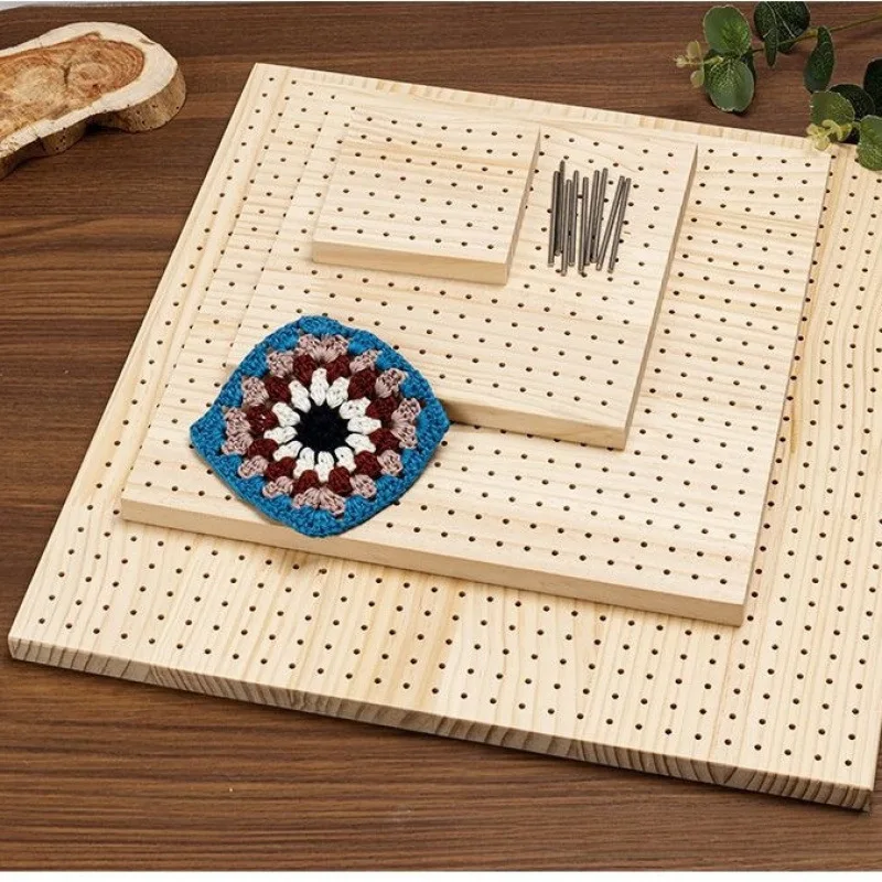 Wooden Crochet Blocking Board Crochet Weaving Block Plate Square Knitting Blocking Mat with Stainless Steel Pins and Grid