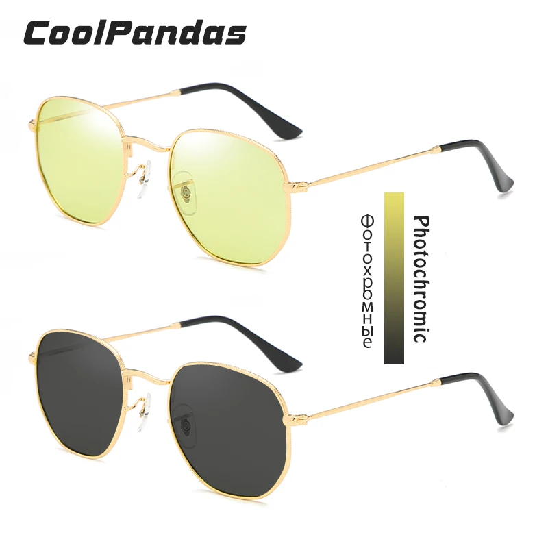 Top Hexagon Men Women Polarized Sunglasses Photochromic Polygon Day Night Vision Driving Sun Glasses Retro Eyewear de sol hombre