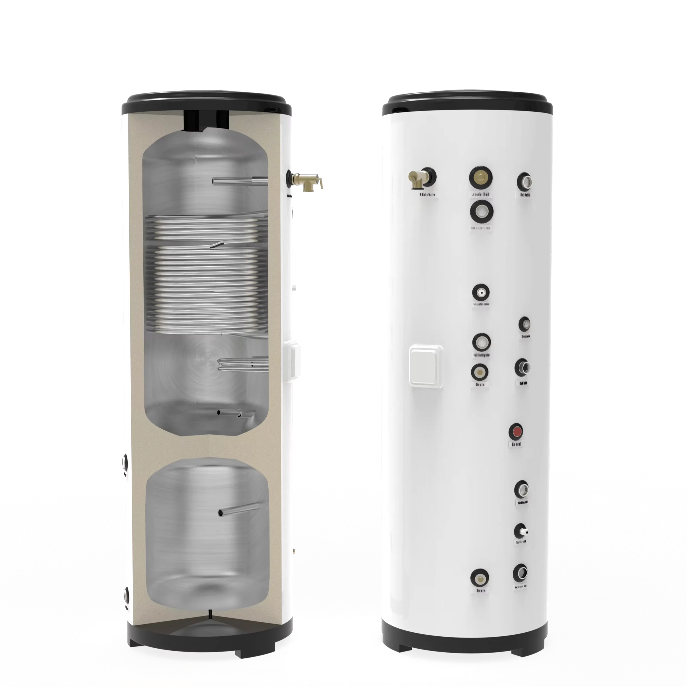200L 2 in 1 Dual Source Solar Electric DHW Household Hot Water Buffer Tank Heating Coil Built-in Household Heat Pump System