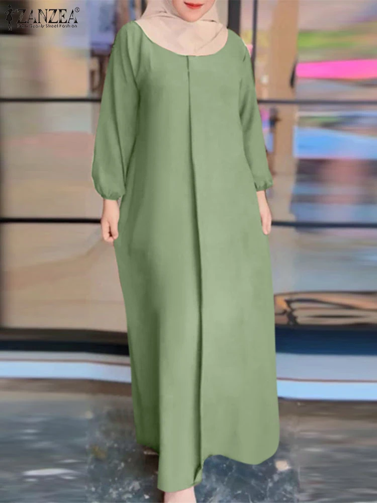 

2025 ZANZEA Women Casual Long Sleeve Loose Muslim Dress Abaya IsIamic Robe Kaftan Ramadan Dubai Sundress Turkey Hijab Vestidos