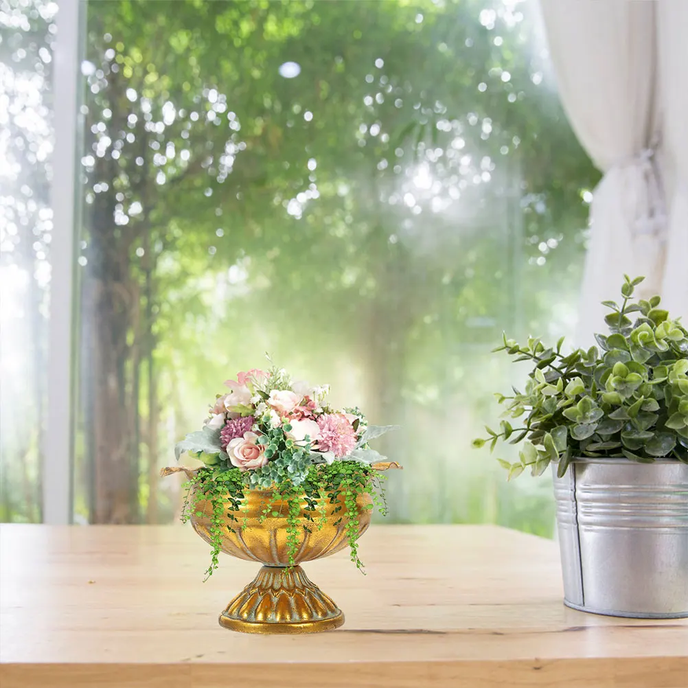 

2pcs Metal Roman Flower Pot Urn Planter Indoor Outdoor Stable Non-Fading Decorative Houseplant Vase for Artificial Silk Dried
