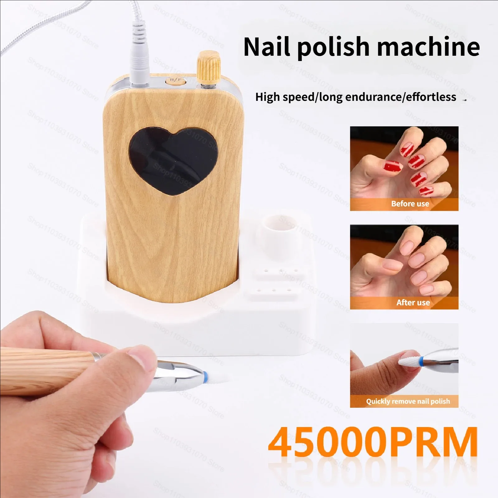 Kit profesional de taladro de uñas de 45000RPM con diseño de tono de madera, lima de uñas eléctrica recargable para salón, herramientas de manicura para el hogar