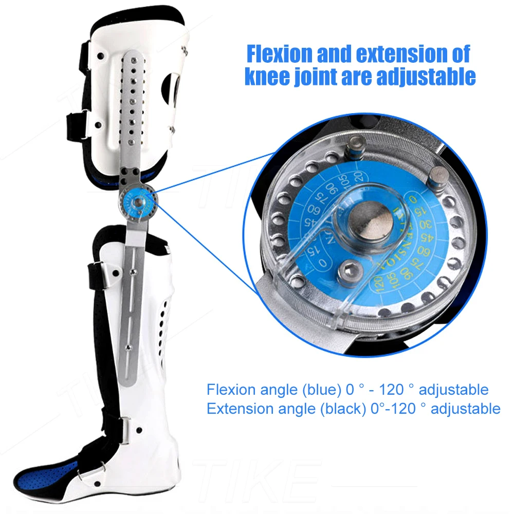 Tike Romヒンジ付き膝足サポートブレース装具関節スタビライザー、調整可能なポストトップ膝フル脚イモビライザープロテクタースプリント