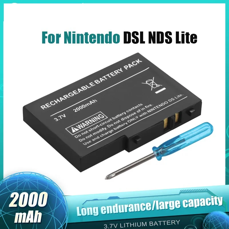PURFIELD OSTENT 2000mAh 3.7V Bateria de lítio recarregável + kit de ferramentas para Nintendo DSL NDS Lite Gamepad Bateria de substituição