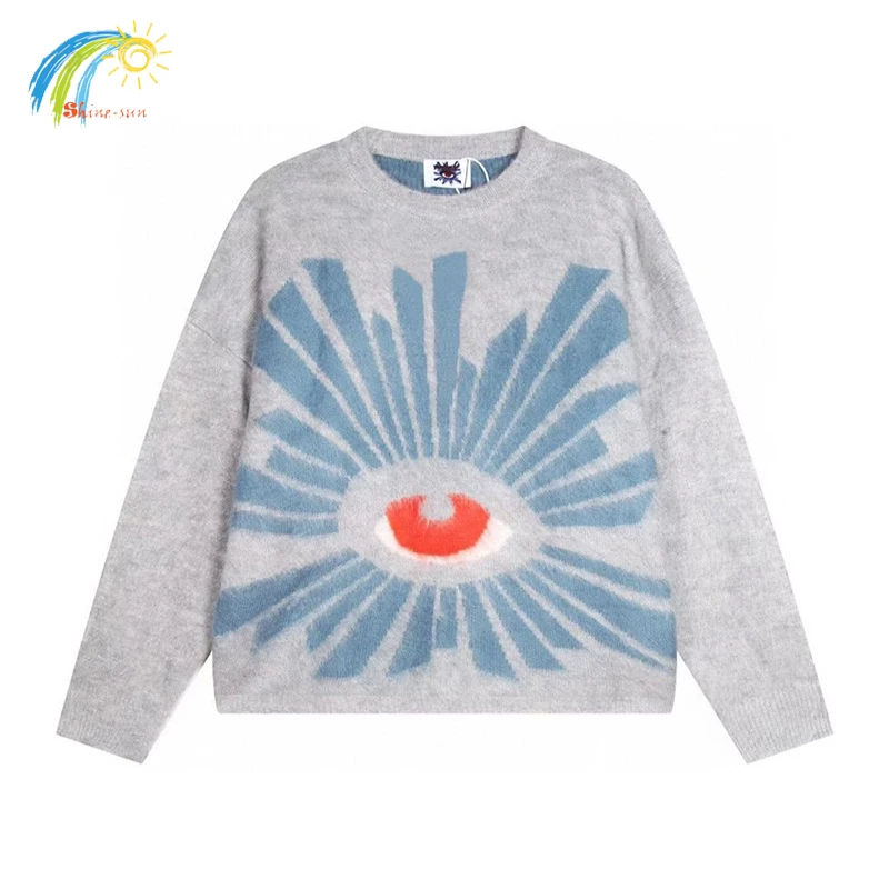 

24FW High Quality Knit Sweatshirts Men Women Couple Eye Jacquard House Of Errors Crewneck Sweater Casual Fashion Gray Pullovers