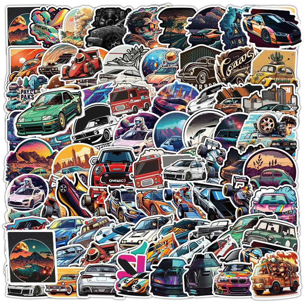 10/30/50/100pcs Cool Racing Graffiti Stickers Cartoon Cars Kids Decals Toy Phone Case Motorcycle Skateboard Sticker Decorations