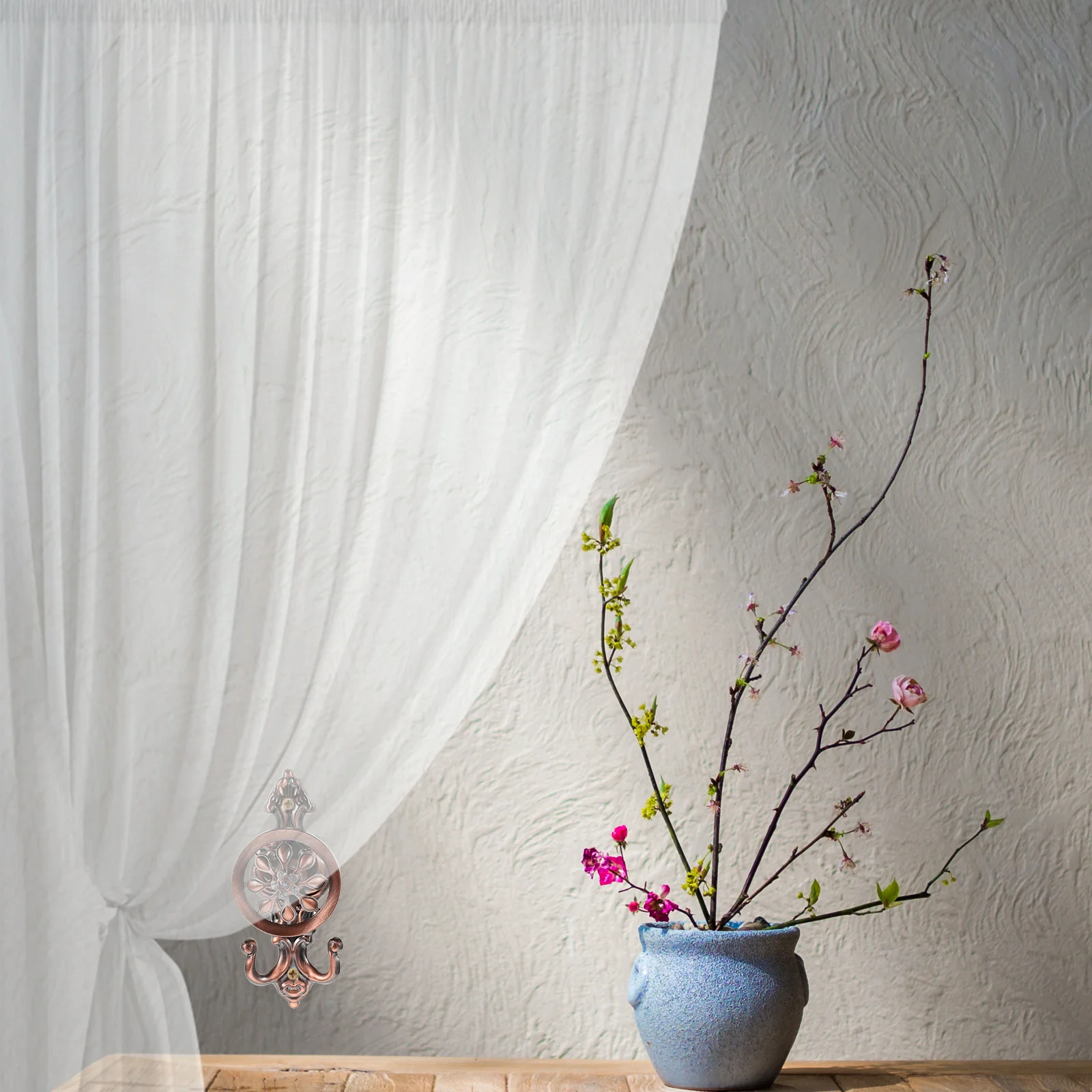 

1Pair Curtain Tiebacks Hooks Vintage Sunflower Pattern Zinc Alloy Wall Mounted Drapery Hook for Bedroom Living Room