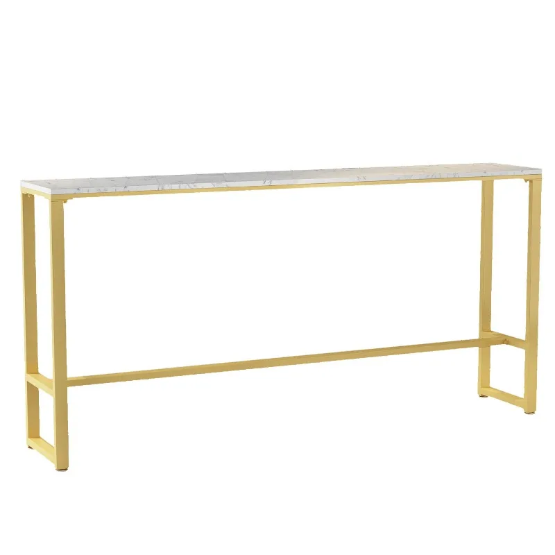 

Golden wrought iron marble, Nordic milk tea shop cafe long table, rock slab wrought iron high table and chairs