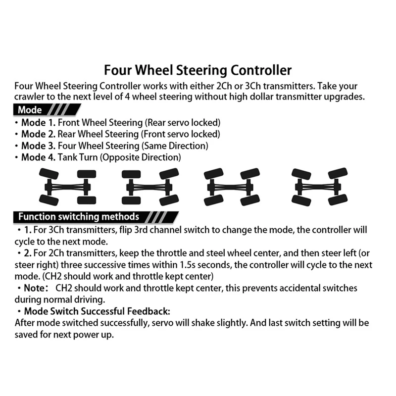 Linha de controle de direção de 4 rodas para controle remoto carro, 4ws, cabo servo controle, para carro rastreador, 1/8, 1/10, 1/18, 1/24