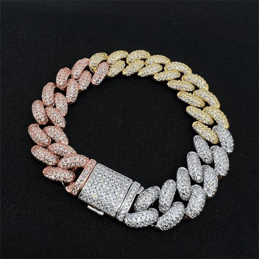 

2022 Brand New Silver Claw Miami Bracelet Women Rhinestone Square Cuban Chain Jewelry