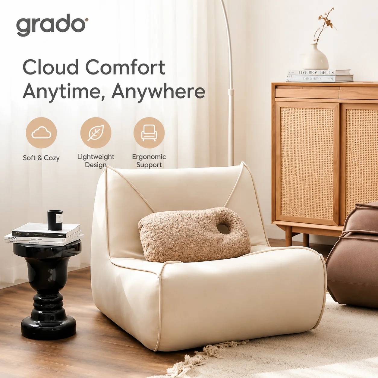Compact Lazy Sofa Chair – Soft Sponge Cushion, Lightweight Design for Living Room, Bedroom or Balcony