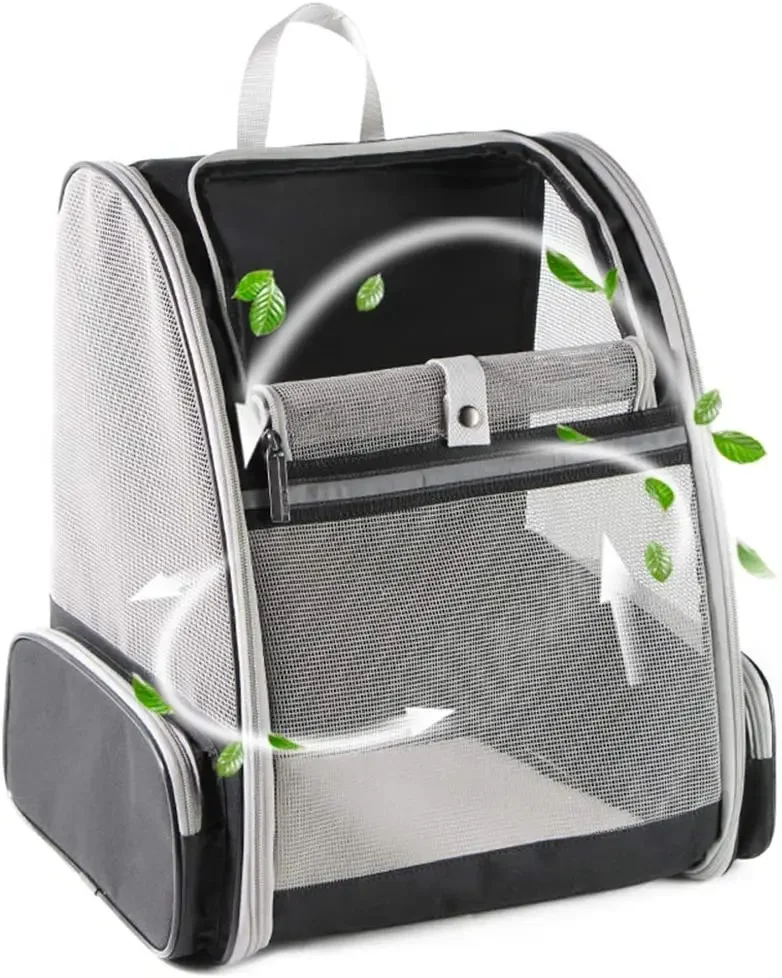 

Breathable Pet Cage Carrier Backpack Foldable Lightweight Multi Purpose PU Mesh Travel Pet Parakeet Parrot Bag Cat Bag