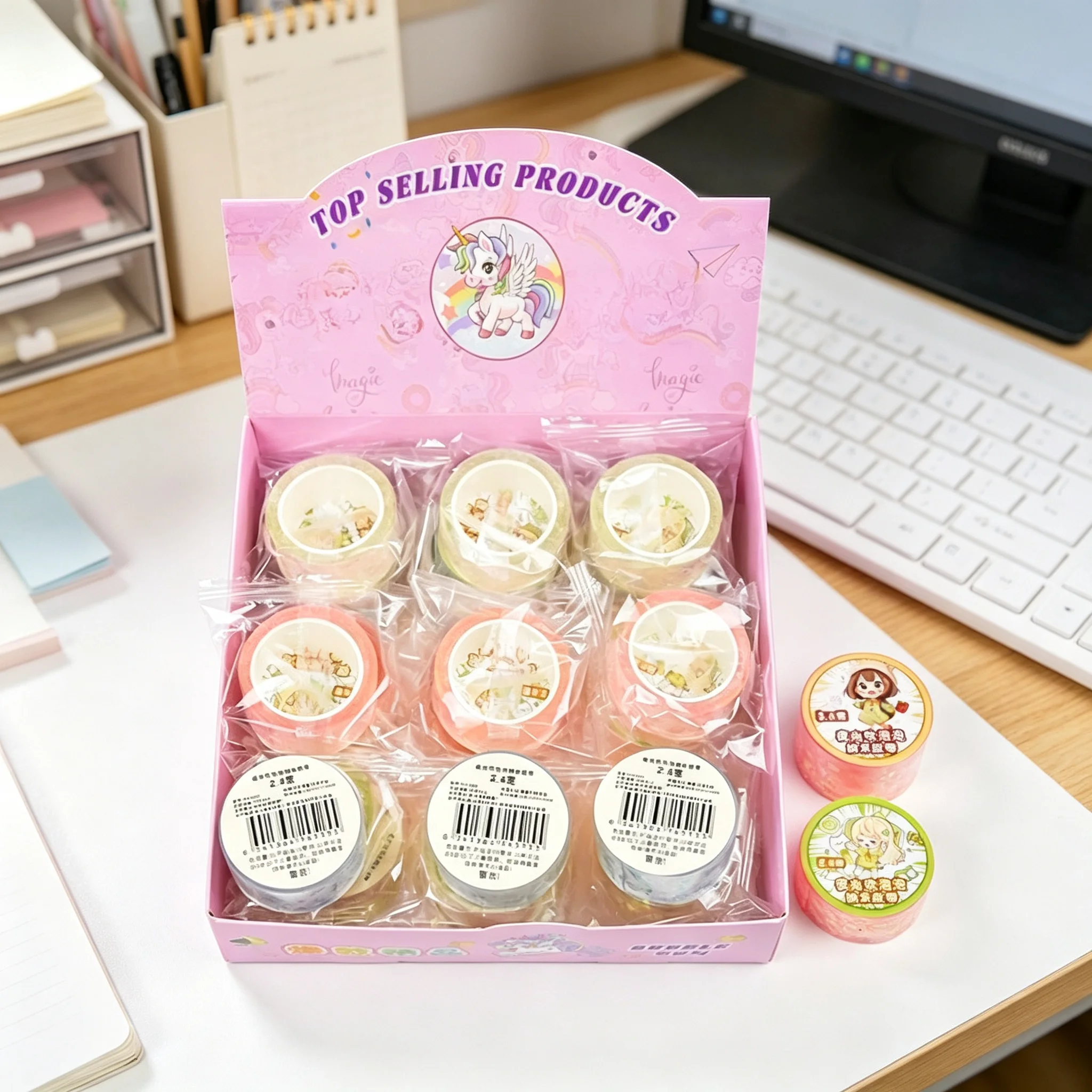 4PCS  Colorful Glow-in-the-dark Nano Tape Shinny Packing Stationery New Arrival Double Sided Office School Colorful Tape