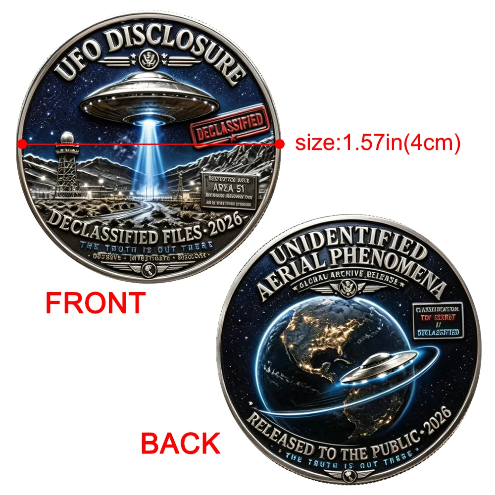 5pcs 2026 UFO Disclosure Declassified Files Challenge Coins Area51 Base Global Earth UFO Commemorative Coin Collectible Gifts