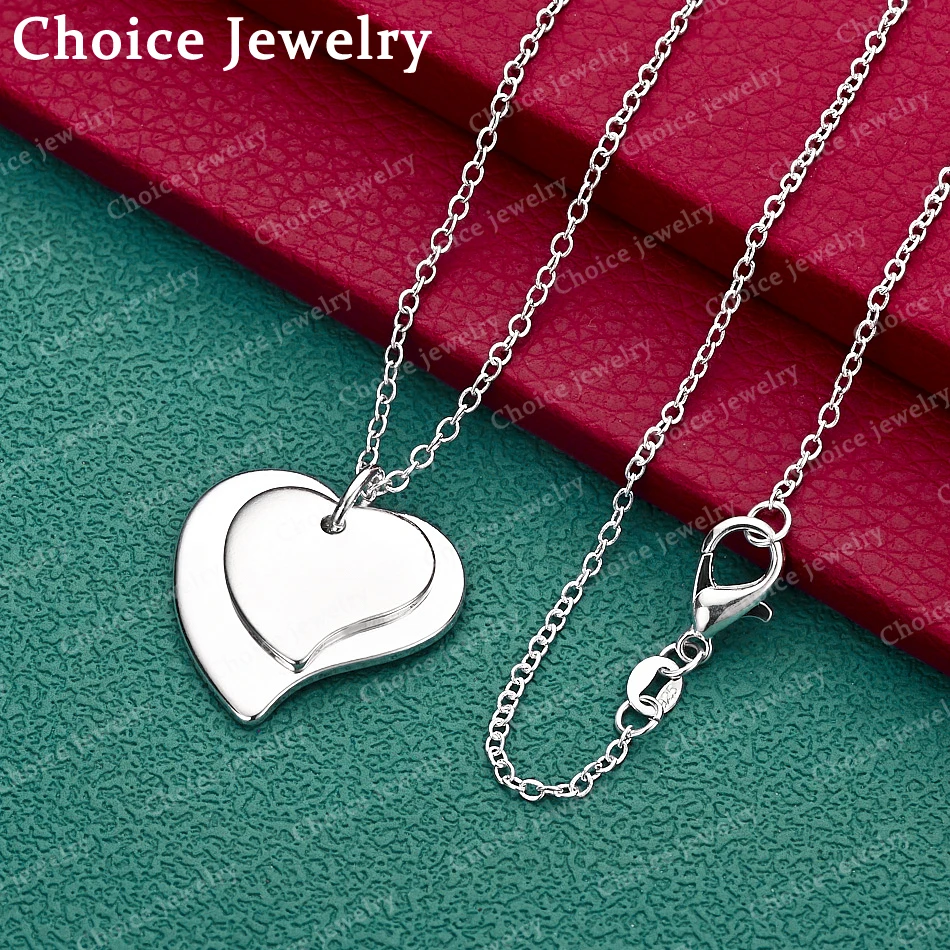 40-75cm 925 Sterling Silver Hearts Pendant Necklace For Women Charm Trend Birthday Gifts Fashion Party