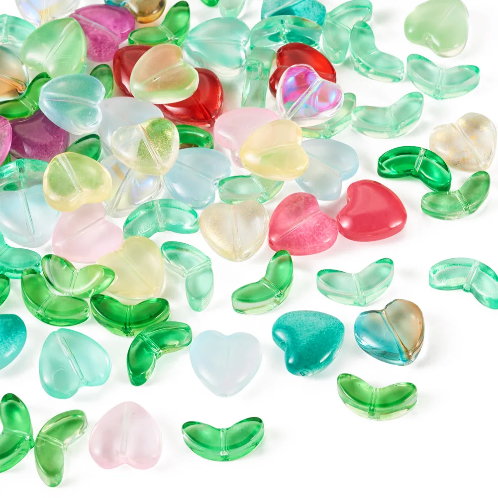 78pcs Imitation Tulip Shape Glass Beads Heart & Leaf Colorful Spacer Bead for Bracelet Necklace Earrings Beading Jewelry Making