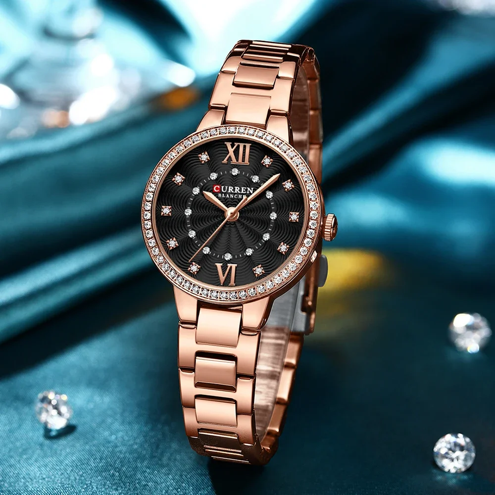Curren Brand Ladies Elegant Diamond Mini Quartz Watch Waterproof Stainless Steel Fashion Sports Business Watch Relogio Feminino