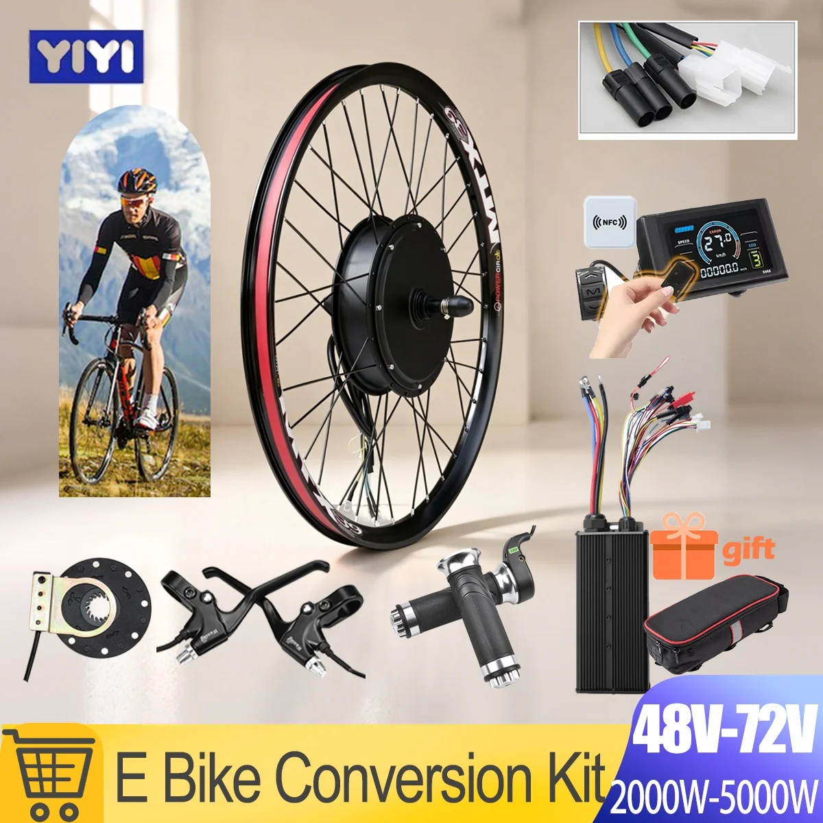AliExpress NONE 5000W E-Bike Conversion Kit 72V with S966 NFC Display Brushelss Gearless Rear Wheel Hub Motor 2000W,3000W For Electric Bicycle