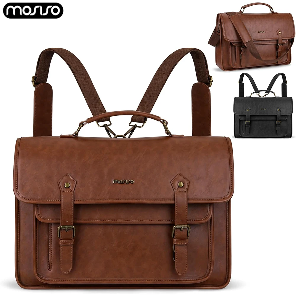 3 in 1 Laptop Bag 15.6 inch PU Leather Shoulder Briefcase Messenger Backpack Large Capacity Computer Handbag for Women Men