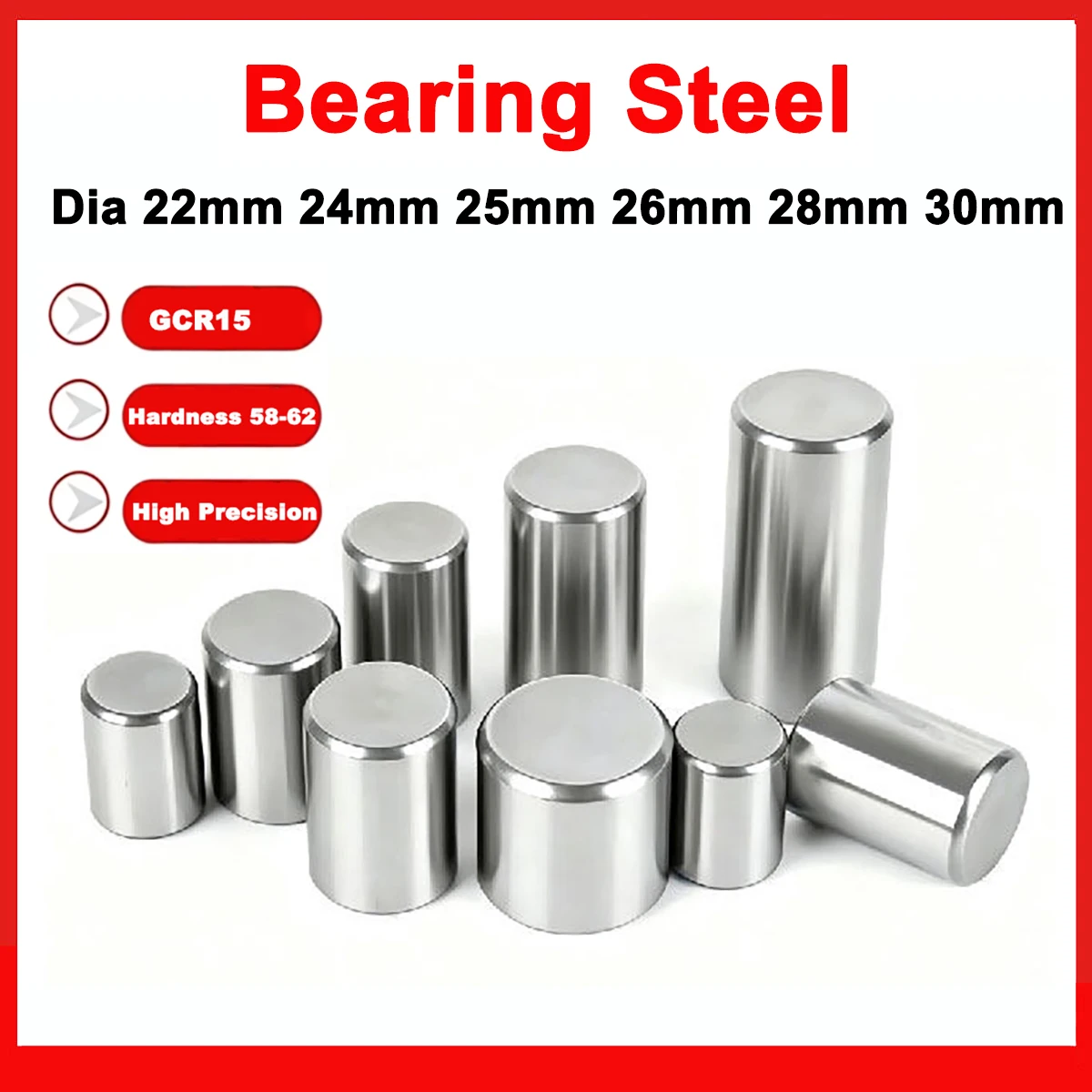 Bearing Steel Hard Shaft Needle Roller Pins Dia 22mm 24mm 25mm 26mm 28mm 30mm GCR15 Cylindrical Pin Locating Dowel Solid Rod
