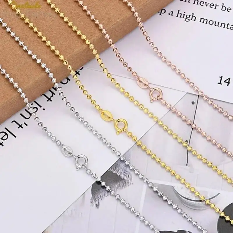 

2MM 925 Sterling Silver Round Beads Chain Necklaces Shimmering Diamond Cut Thin Chains 40CM 45CM 50CM 55CM 60CM In 3 Colors