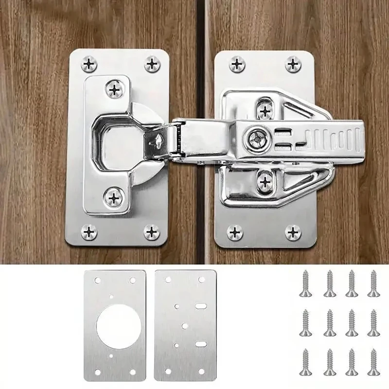 Kit de Reparo de Dobradiças de Armário com 4/10 Peças para Armários de Cozinha e Móveis Domésticos com Furos, Suporte de Dobradiça de Porta em Aço Inoxidável