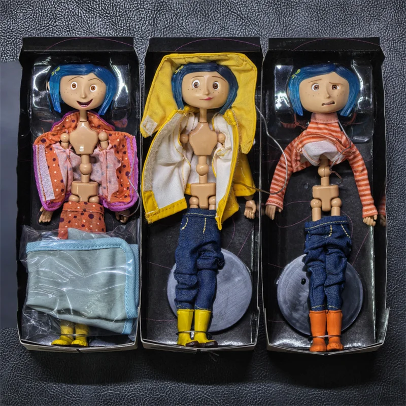 NECA Coraline Puppe Anime Gelenkfigur Der Geheime Regenmantel Pullover In Gestreiftes Hemd Spielzeug LA Mädchen Dekoration Modell Spielzeug Geschenke