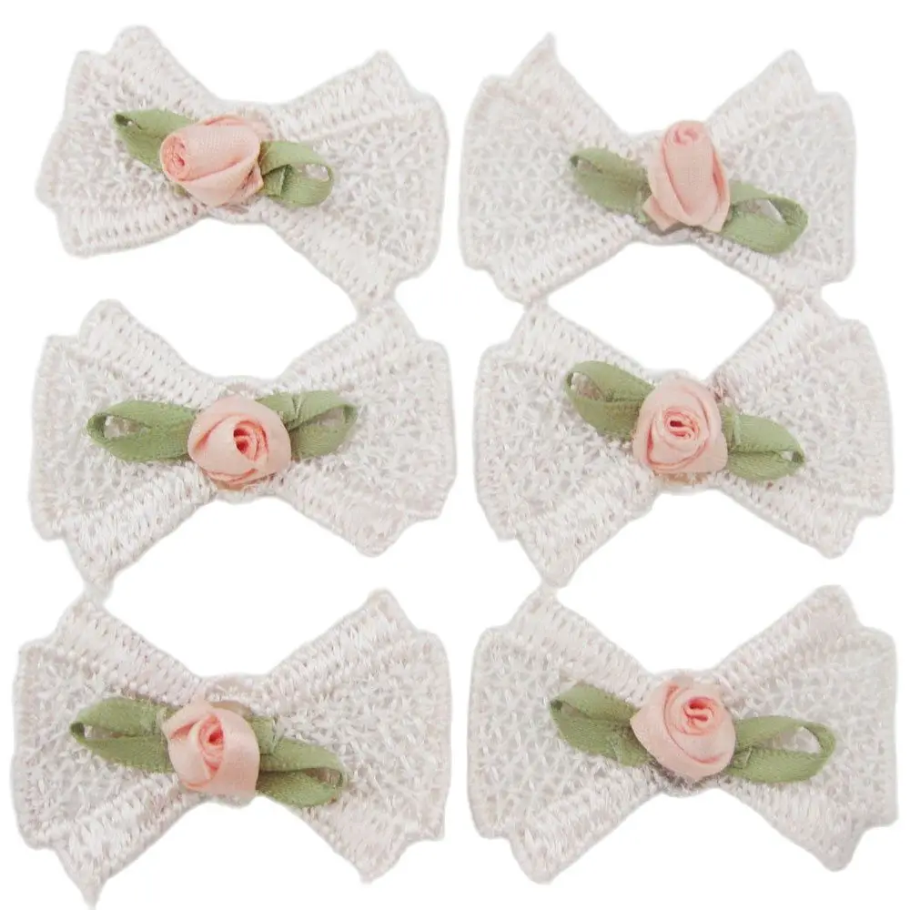 30Pcs Cotton Bows With Flower Rosettes DIY Decorative Ornament Garment Accessories Headwear Findings