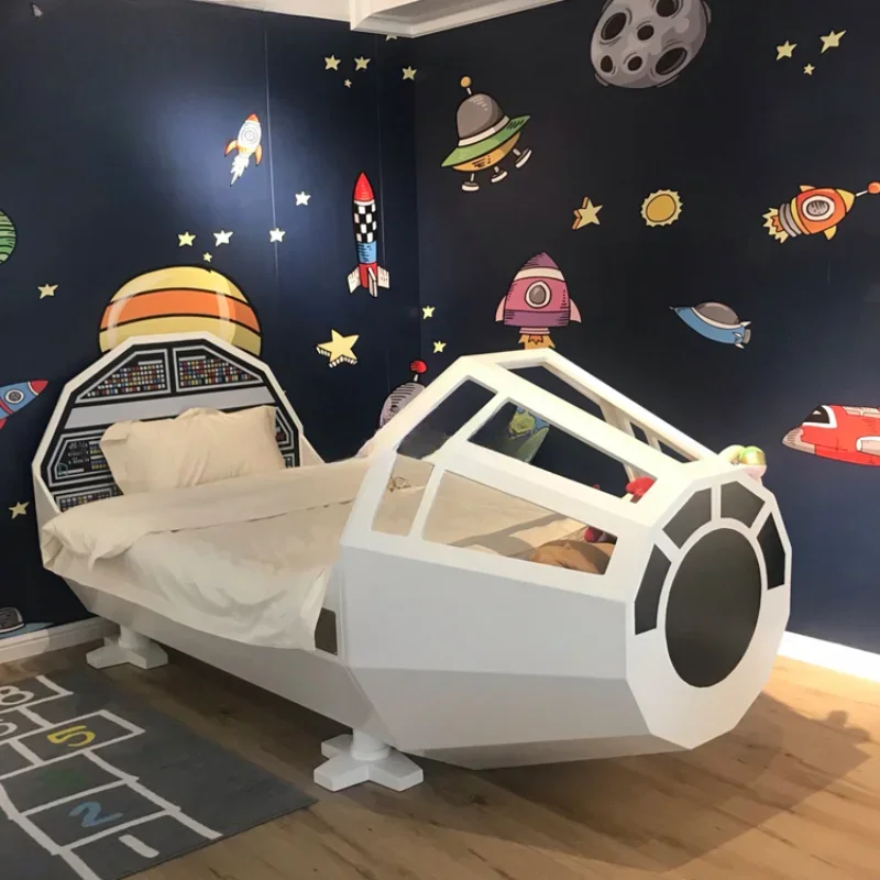 

Children's Furniture Spaceship Bed Theme Hotel Bed Solid Wood Single Bed Multifunctional