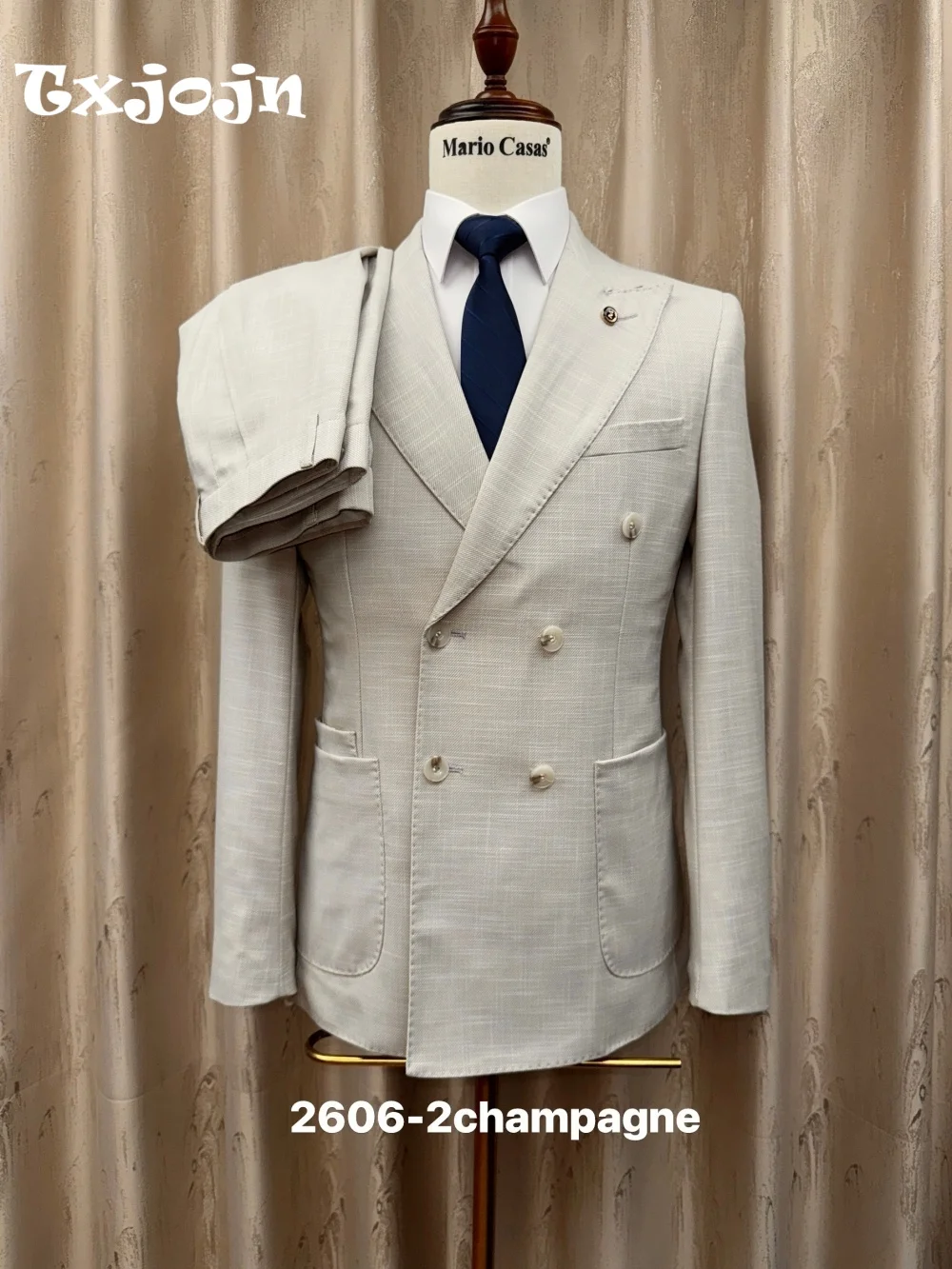 

Elegant Champagne Tone Men Suit Set 2026 Premium Double Breasted Formal Blazer Pants For Wedding Business Occasions