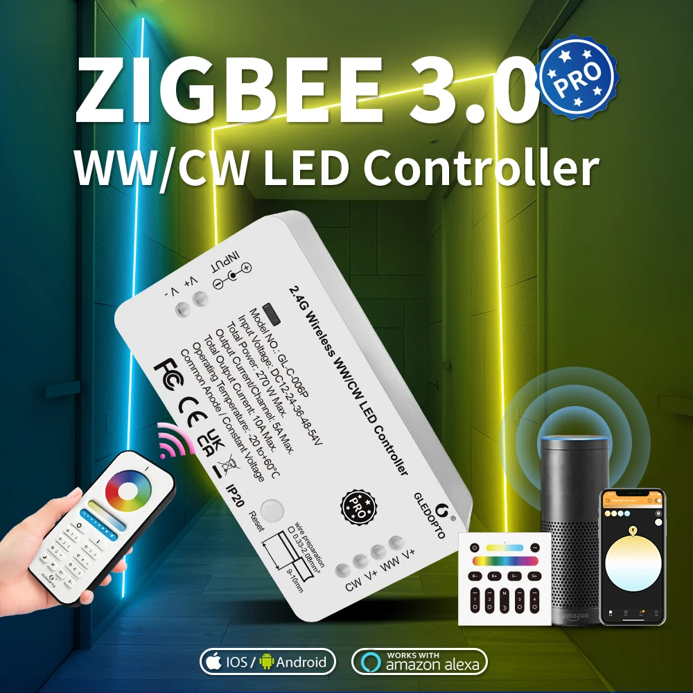 وحدة تحكم GLEDOPTO Zigbee 3.0 LED لـ Alexa 270W Max Dual White Dimming 12-54V DC WW/CW شريط إضاءة APP التحكم IP20 #1