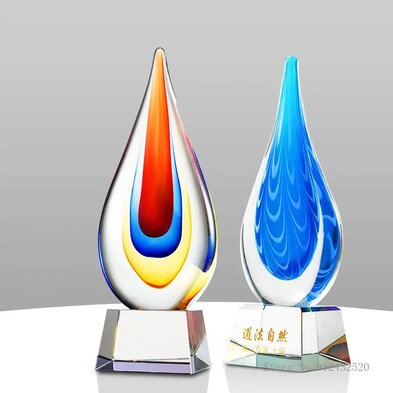 Customized Water Drop Shaped Crystal Trophy, Creative Excellent Company Award Souvenir, Glass Trophy, High Grade Decoration, 1Pc