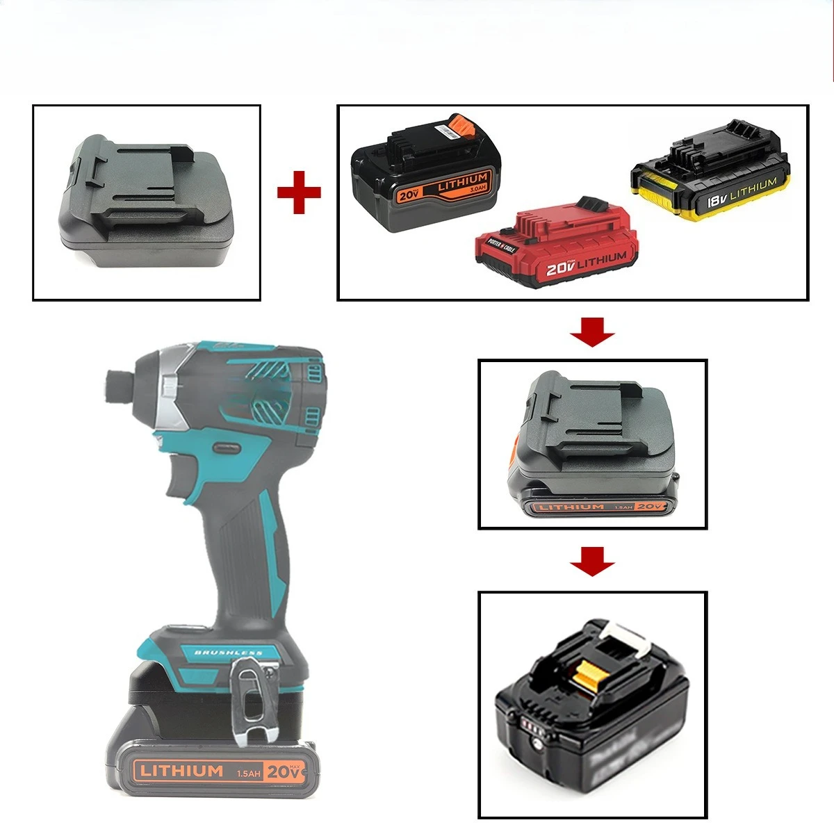 For DEWALT Makita Milwaukee Craftsman Power Tool Adapter Compatible With for Black & Decker 20V for Stanley 18V Battery view 3
