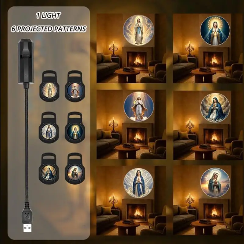 Twelve Patterns Religious Character USB Projection Light Soothing Ambient Lamp for Home Bedroom