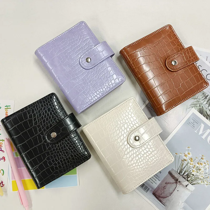 Macaron Crocodile pattern A7 Ring Binder PU Clip-on Notebook Leather Loose Leaf Notebook Cover Notebooks Journal Stationery