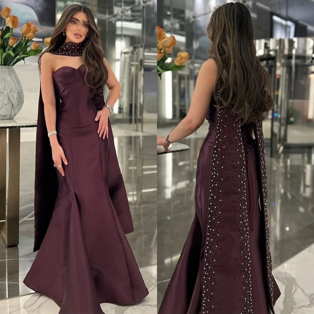 

Customized Exquisite Satin Mermaid Evening Dress Luxury Watteau Train Prom Dresses Temperament Sleeveless Bespoke Occasion Gowns