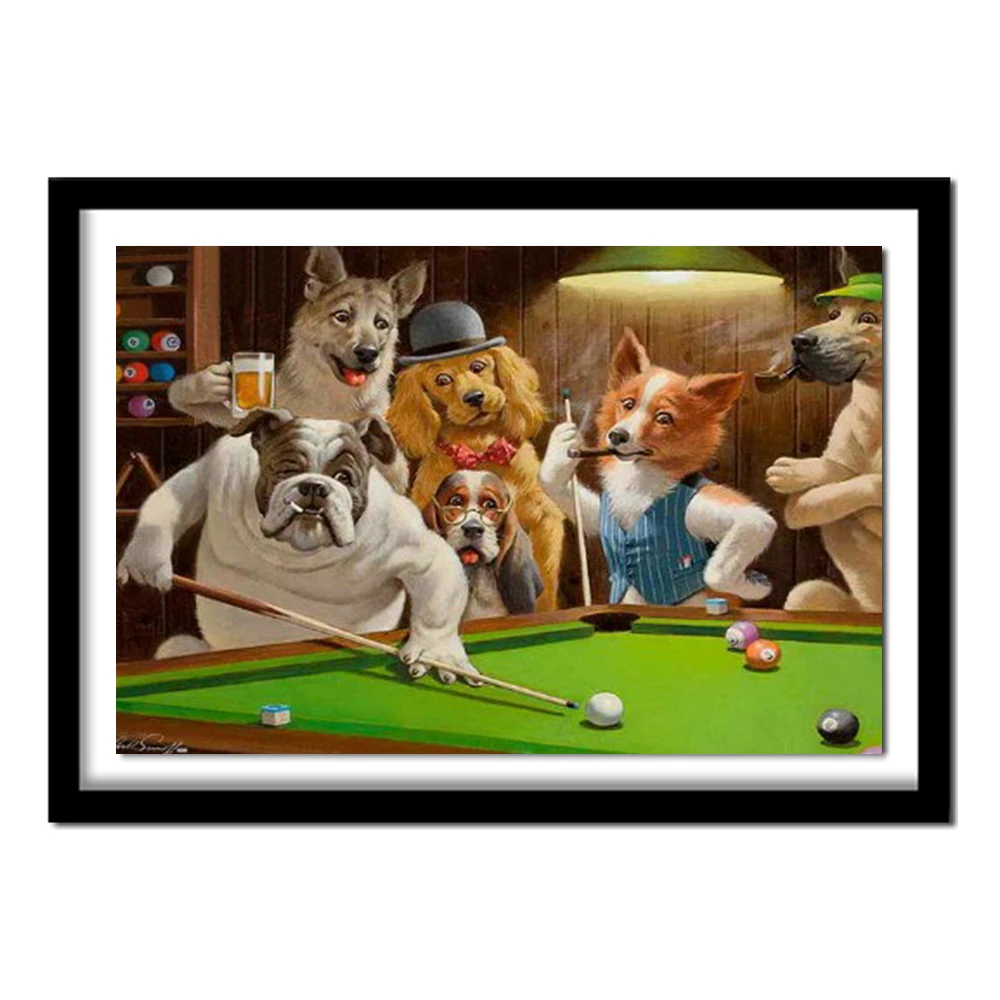 Dogs Playing Pool Billiards 5D Diy Full Square diamond painting embroidery kits crystal rhinestone picture diamond  gift crafts