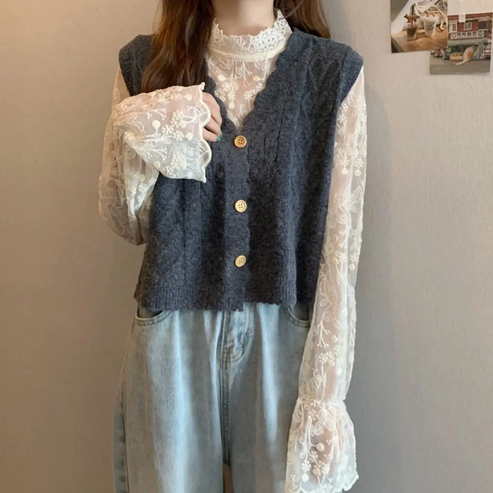 Outerwear Vintage Knitted Vest Sleeveless Casual V-neck Sweater Korean Loose Knitted Sweater Vest Autumn/Winter