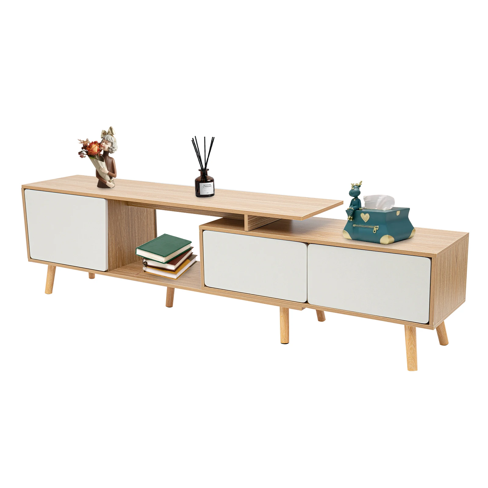 

TV Stand, Modern with Doors, Adjustable Shelves Adjustable Length Beautiful Home Decoration Store Media, Electronic Products NEW