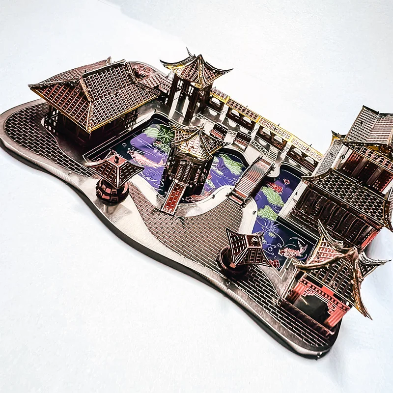 Colorful Suzhou Gardens 3D Metal Puzzle DIY Handmade Chinese Classical Architecture Assembly Model Jigsaw Puzzle Toys Gifs view 4