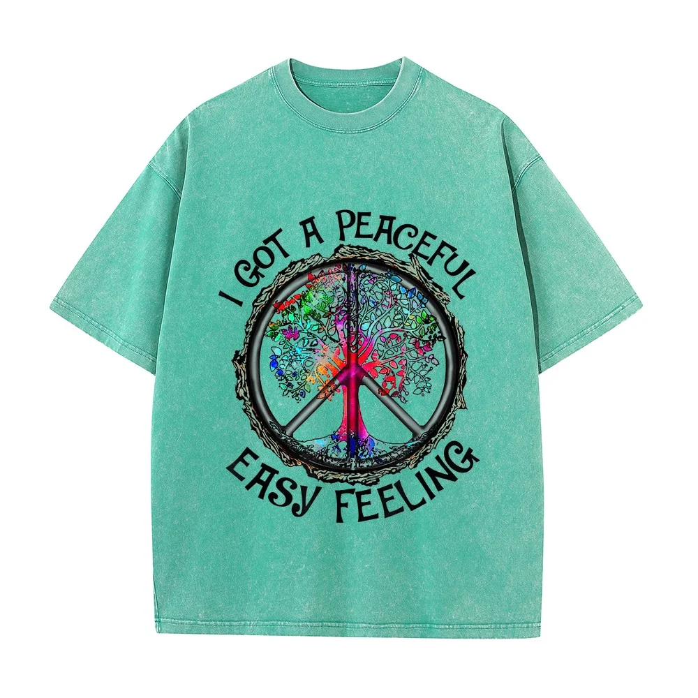 I Got Peaceful Easy Feeling Tshirt Hippie Shirt Korean Popular Clothes Short Sleeve Top Green Printed T Graphic Tee Casual