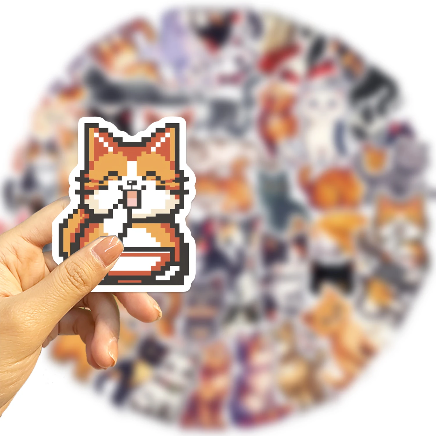 50ชิ้นการ์ตูนน่ารักพิกเซลสติ๊กเกอร์ไวนิลแล็ปท็อปสติกเกอร์รูปแมวสำหรับกระบอกน้ำกระเป๋าโน๊ตบุ๊คกราฟฟิตีกันน้ำสติกเกอร์เด็ก