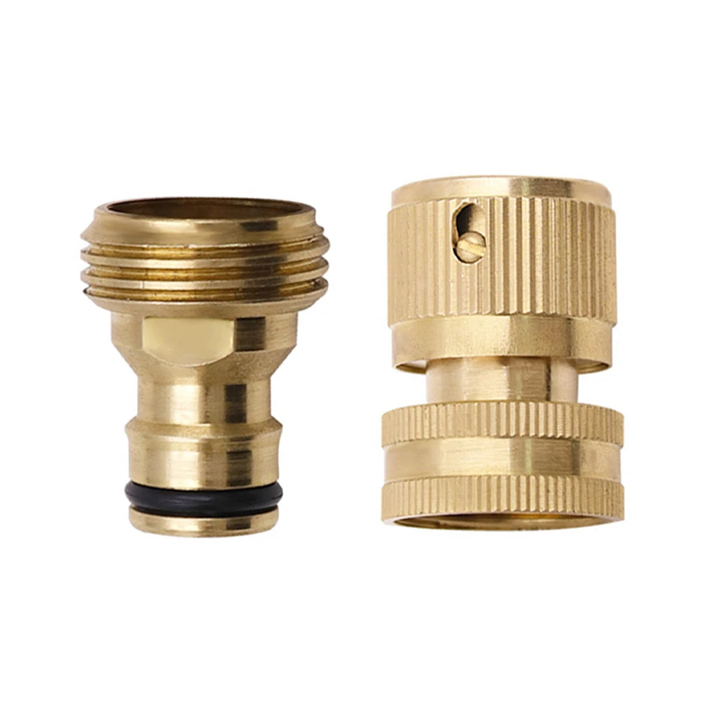 

1 Set Brass Hose Quick Connector Water Stop Fitting 3/4'' Copper Thread Tap Coupling Garden Watering Gun Adapter