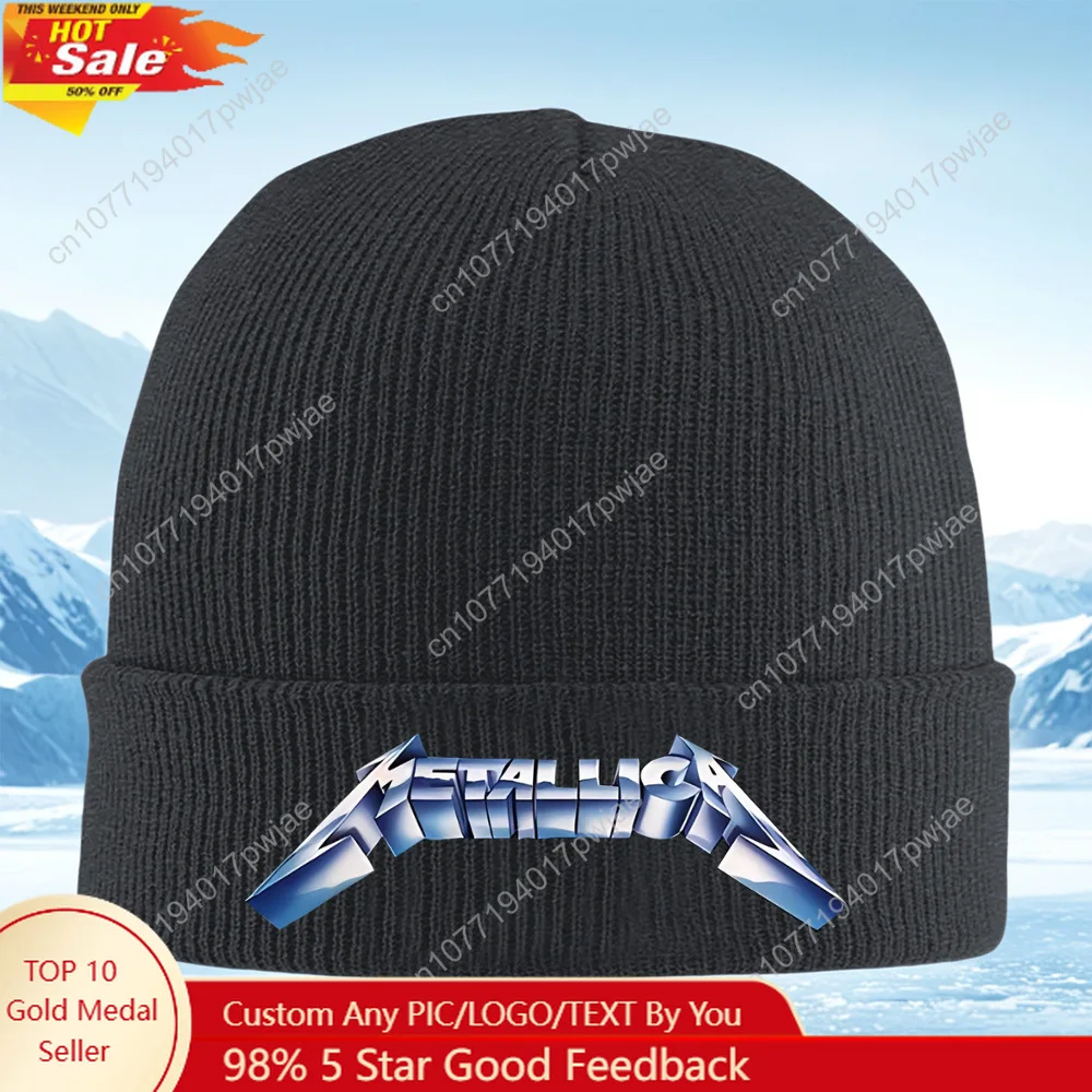 Metallica logo metal bold rock band Men Women Unisex Knitted Hat Beanie Pullover Cap Winter Thermal Warm Christmas Outdoor Cycli